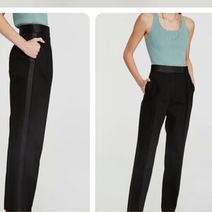 Alexander Wang Black Trouser Tuxedo Pants with Leather Waist Band